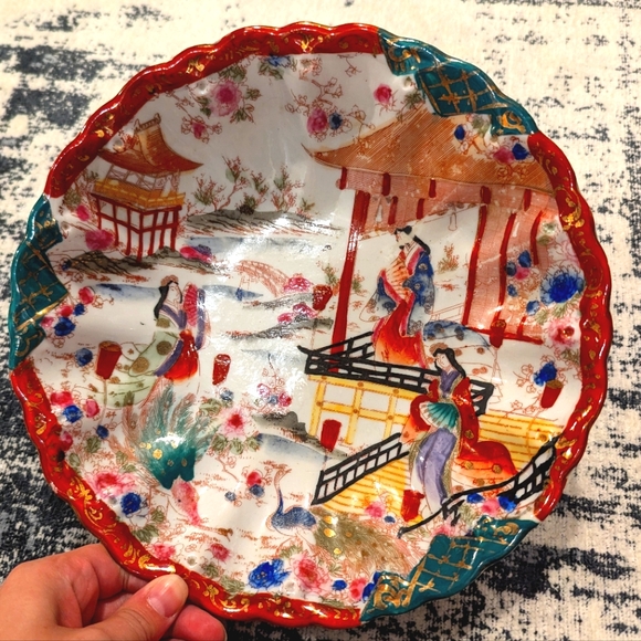 RARE-Beautiful Vintage Japanese Hand-Painted Mirage Bowl - Picture 4 of 4